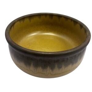 Denby Stoneware Bowl Brown Mustard Yellow Drip Glaze English Pottery 7 inch